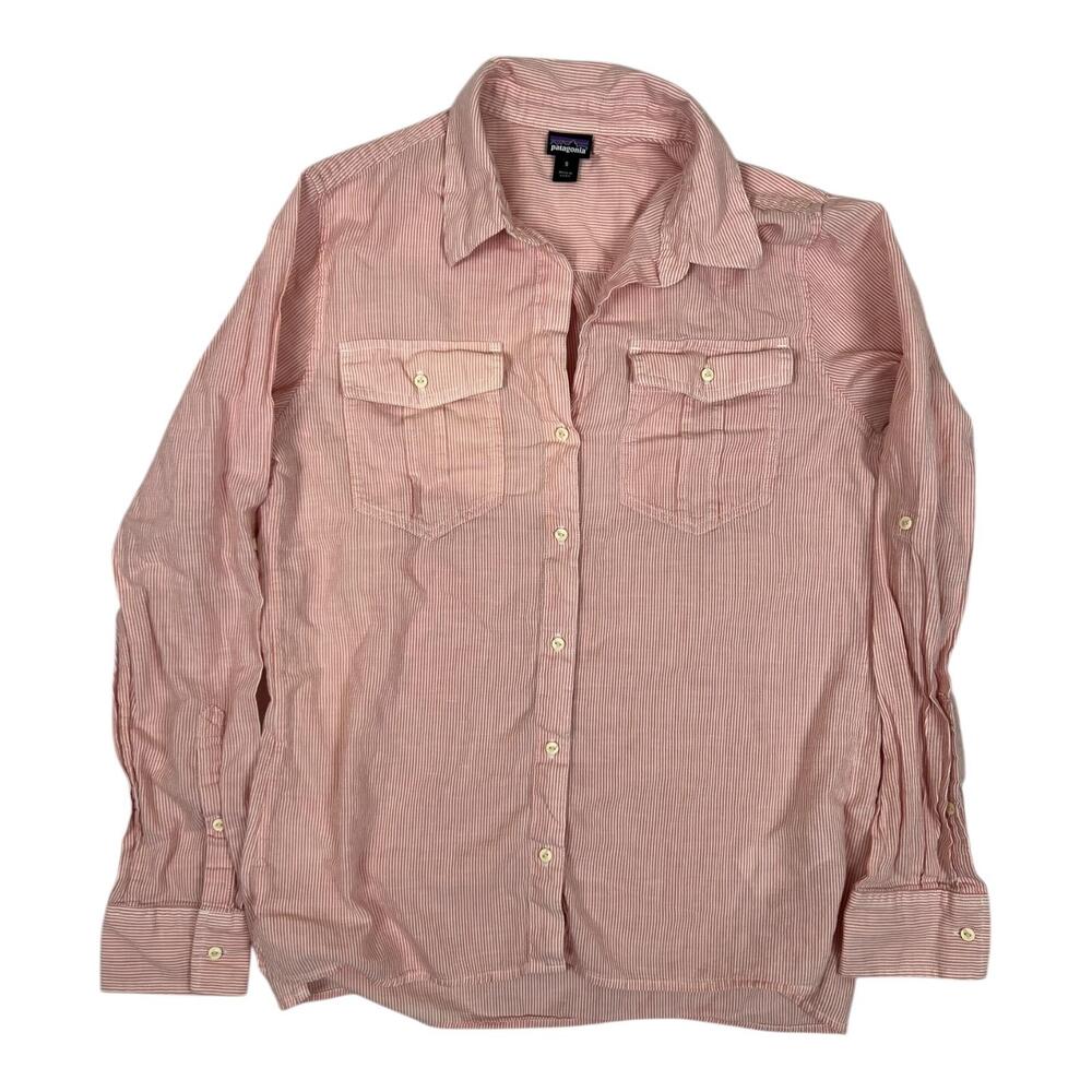 Patagonia Shirt Womens Small Red Striped Button Front Long Sleeve Cotton